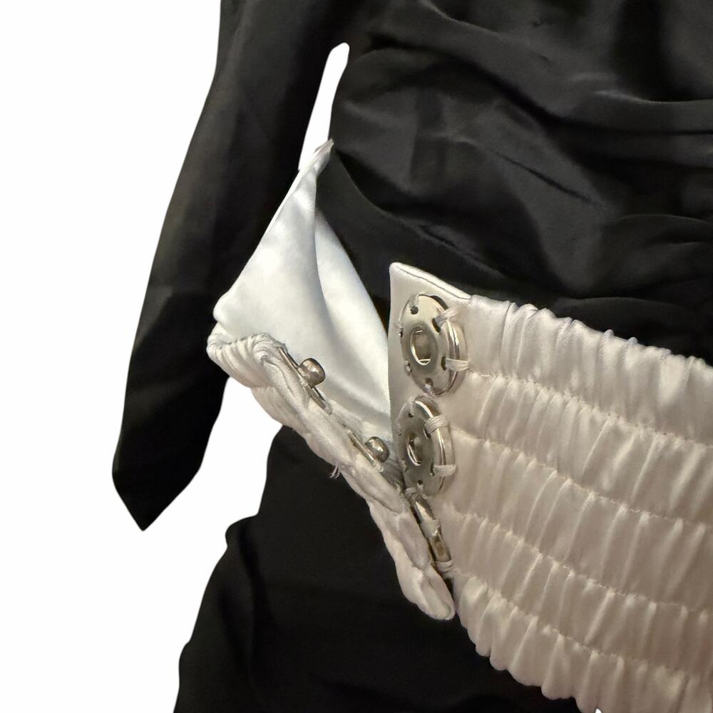 Ronny Kobo Bow Accent Margo Dress Black White Ruched Mini Length Womens Size XS - Picture 10 of 11